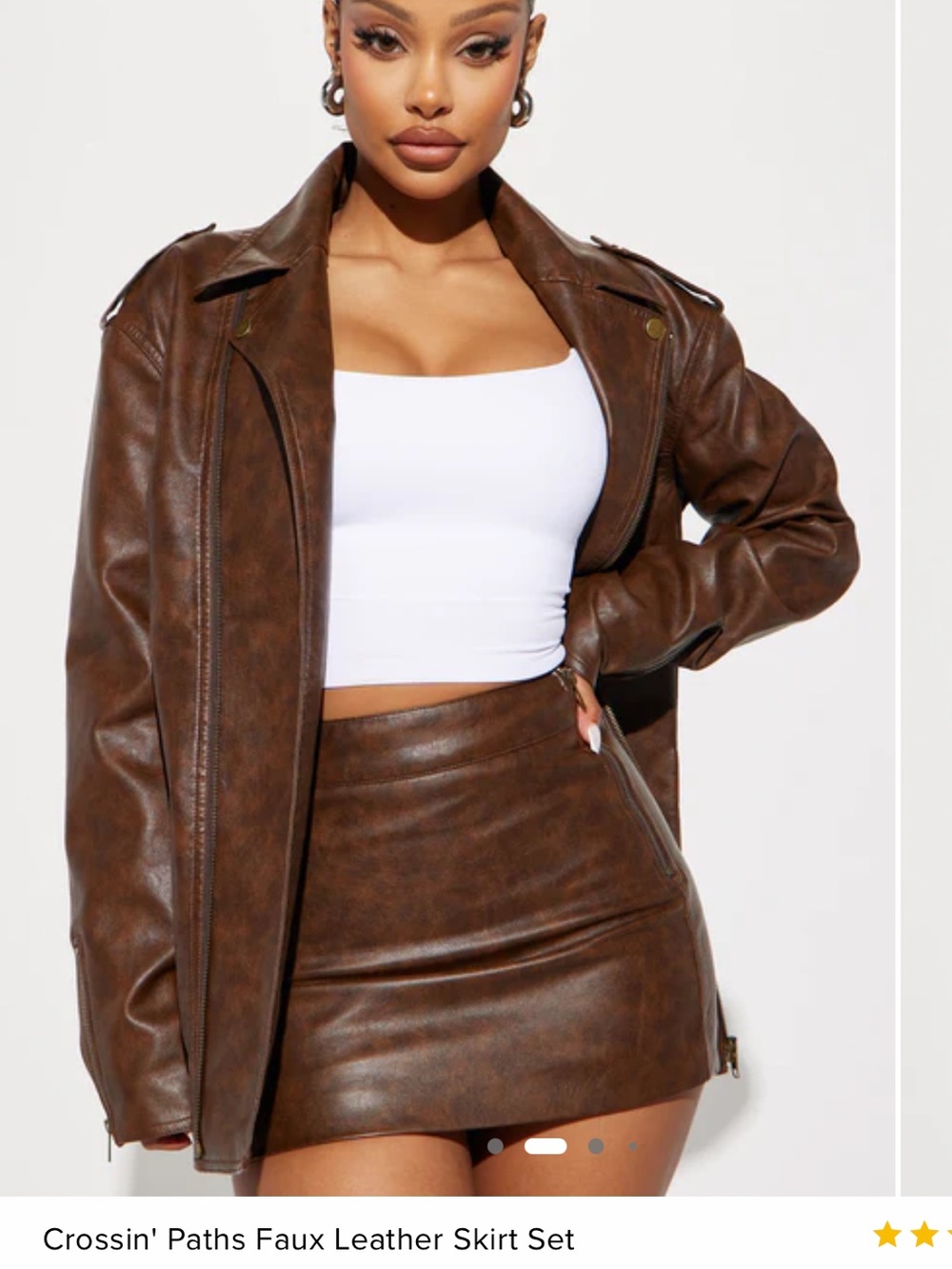 Fashion Nova Brown Faux Leather Moto skirt set